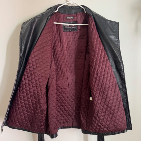Vintage 90s Wilsons Leather Black Hip Length Zip Jacket with Belt | Size XL - Picture 6 of 10